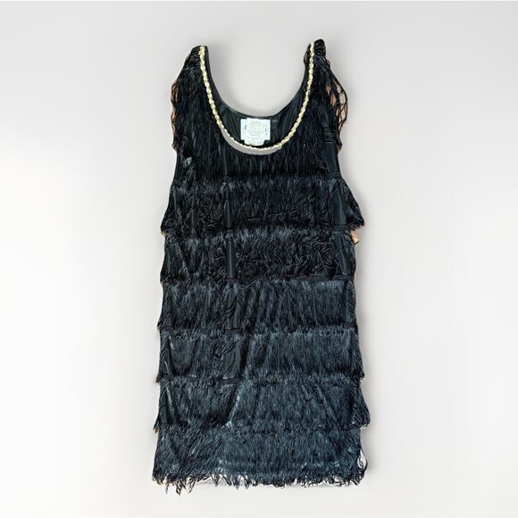 Charades VTG Black Fringe Flapper Dress S Halloween Costume Cosplay 20s Gatsby - Picture 2 of 10